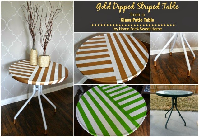 gold dipped striped table from a glass patio table, painted furniture