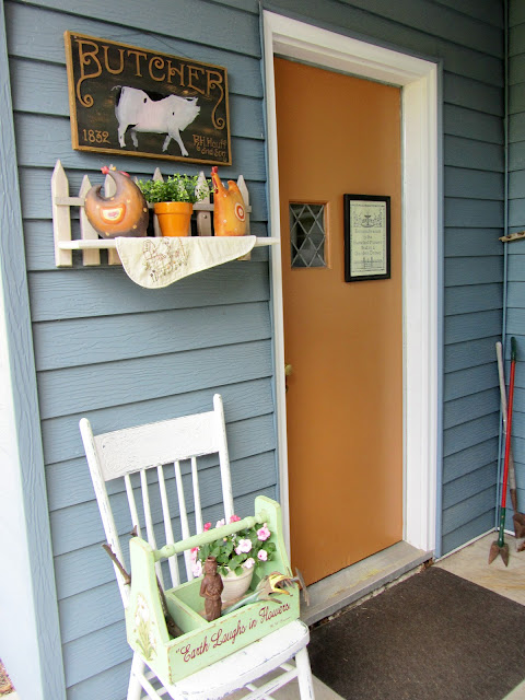 my covered front porch patio, outdoor living, patio, porches, Attached garage side door