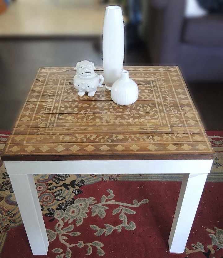 from super modern table to a stenciled beauty with a vintage feel, painted furniture, The finished table