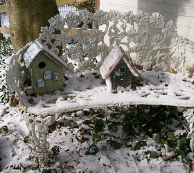 winter garden scenes, gardening, outdoor living, Garden bench in the snow