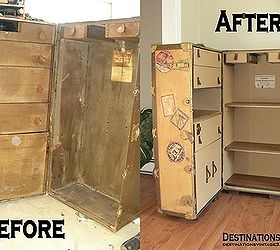 wardrobe trunk upcycled into campaign style bookcase, painted furniture, repurposing upcycling