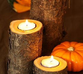 easy fall candle project, crafts, repurposing upcycling, seasonal holiday decor, tools, woodworking projects, Here is the finished product Put the tea light candles in your drilled hole Add seasonal gourds to taste