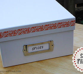 organize your spices with a spice file box, crafts, organizing, Add a bit of washi tape for decoration along with a spices label