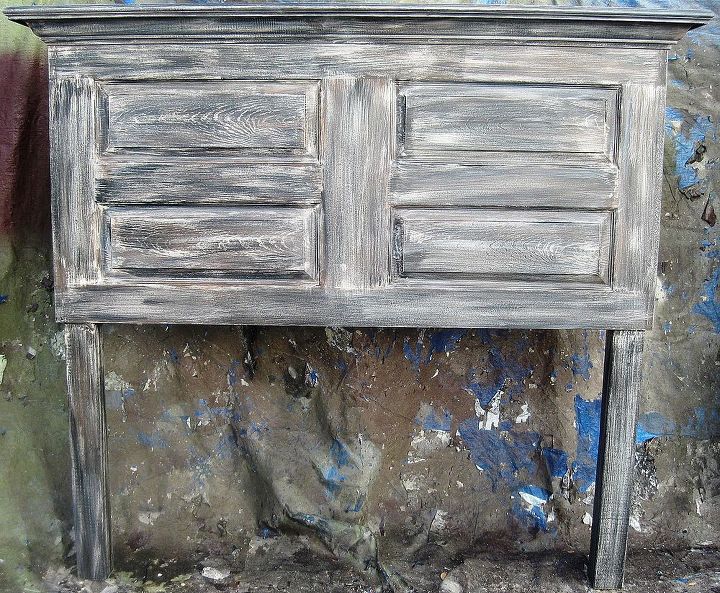 queen size distressed 4 panel door headboard, doors, home decor, painted furniture