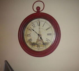 changes in our home that was built in the 1970 s, home decor, home improvement, Wanted a red clock for office Found this one on the clearance aisle took it home and spray painted red