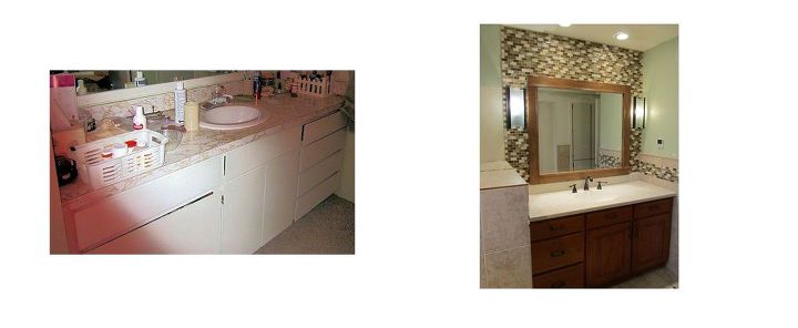 remodeling our 1970 s bathroom, bathroom ideas, home decor, home improvement, Before and after of the vanity area