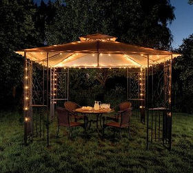 using christmas lights to brighten outdoor space year round, lighting, outdoor living, Lining gazebos and free standing structures is easy Any size light will do although I recommend C7 or C9 bulbs bigger is brighter Great for parties dinners and simple down time