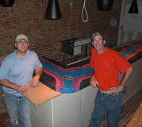 here is a peek at a concrete countertop we are doing for a new restaurant, concrete countertops, countertops, Me and my helper taking a break for a picture