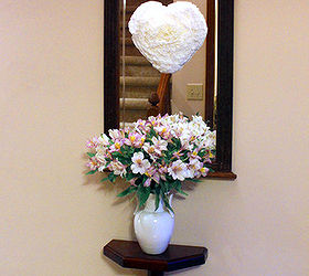 diy coffee filter heart, crafts, seasonal holiday decor, wreaths, Hanging on the mirror in the foyer