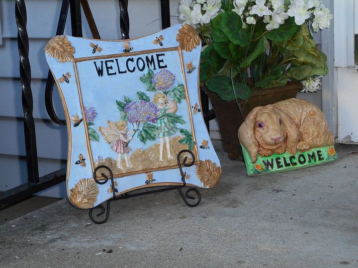 refinish faded garden plaques, crafts, gardening, They were both white and the bunny had been out side for years How did I do