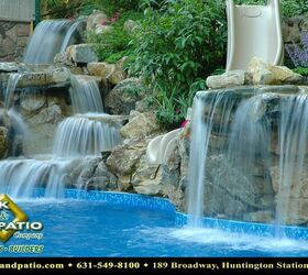 pools pools pools, decks, lighting, outdoor living, patio, pool designs, spas, Pool with large waterfall and slide