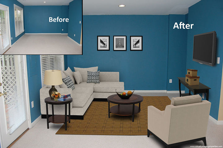 virtual staging before after photo of the week the rec room, entertainment rec rooms, home decor, Photo courtesy of VSP