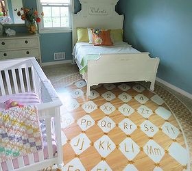 nursery decorating ideas for chic stenciled nurseries, bedroom ideas, home decor, painted furniture, Curved Connection Moroccan stencil pattern on nursery floor