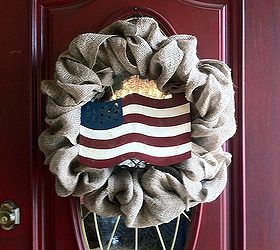 make a burlap ribbon wreath decorate one wreath for all seasons, crafts, home decor, My new 4th of July wreath has the perfect Americana feel to it