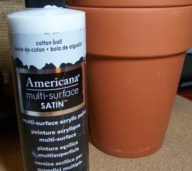simple painted and stamped spring pots, crafts, painting, To start you just need terra cotta pots in your choice of size Multi surface paint DecoArt in white or light color of your choice paintbrush Gesso can be substituted to paint your pot