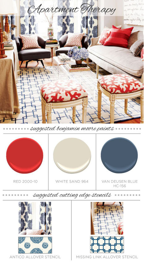 red white blue i spy a stenciled pattern in you, home decor, painting