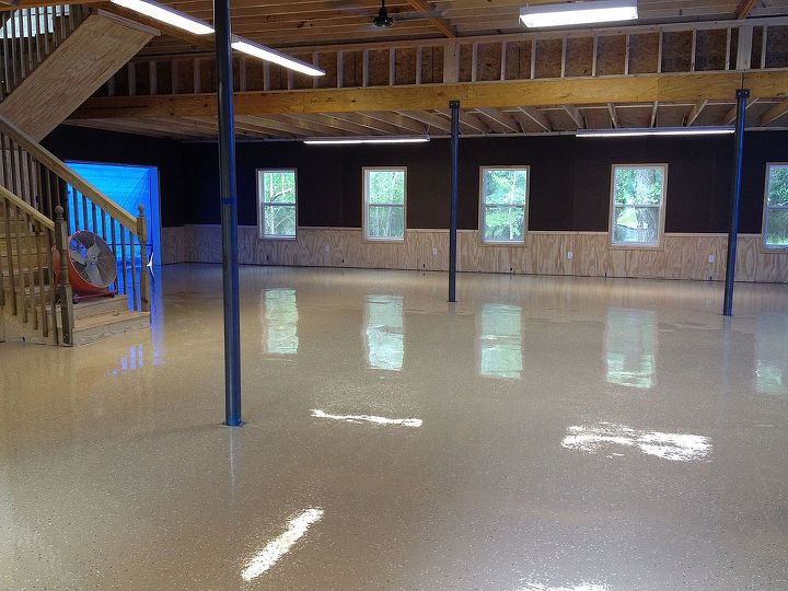 featured photos, Detatched barn style garage in Woodstock coated with mocha epoxy in a terrazo style