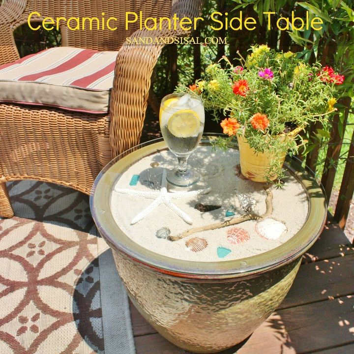 ceramic planter side table, decks, outdoor furniture, painted furniture, patio