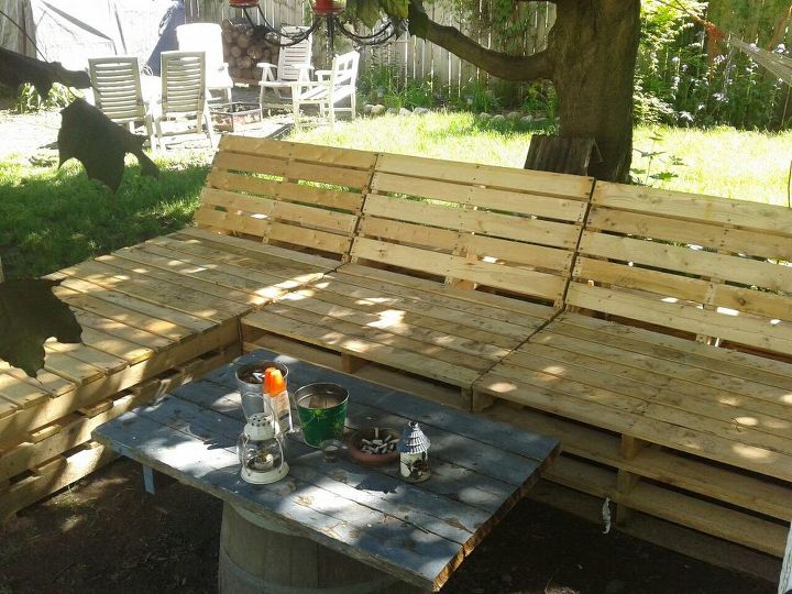 pallet sectional for outside, diy, pallet, repurposing upcycling, 15 large pallets so far is what I ve used