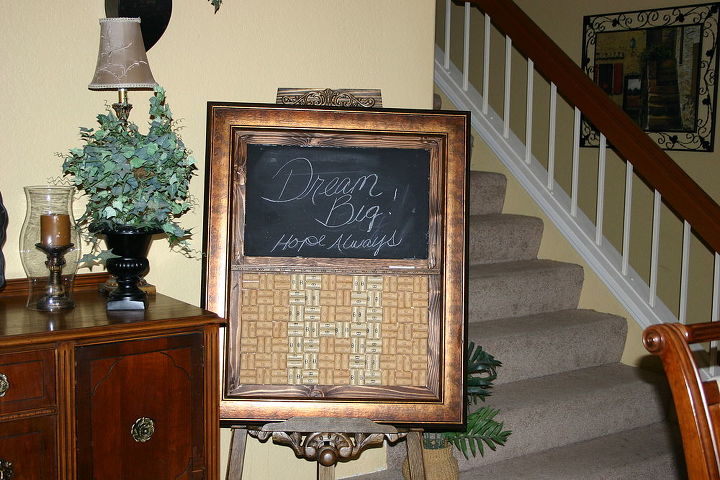 repurposed picture frame into chalk board wine cork board, repurposing upcycling, AFTER