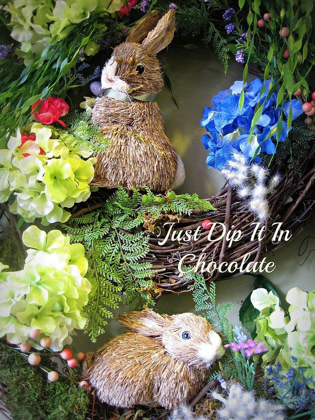 rabbit burrow spring wreath, crafts, easter decorations, seasonal holiday decor, wreaths, Two Bunnies await anxiously the arrival of spring in their leafy burrow
