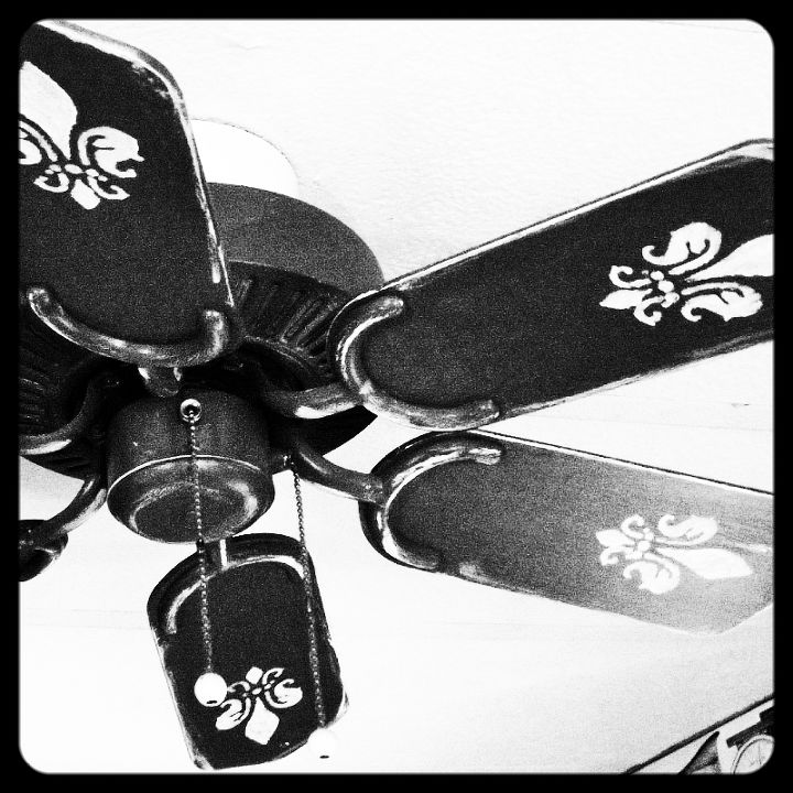 painted and well dressed former white ceiling fans, home decor, hvac, painting, distressing gave the blades a vintage look