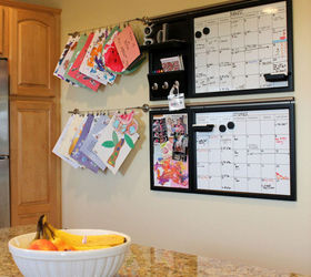 organizing children s artwork, kitchen design, organizing, I ve previously shared our kitchen calendar command center a system that continues to keep our schedules organized and our lives running smoothly and now I ve added to it with a simple DIY project to hold our daughter s artwork