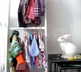 6 new uses for an old ladder, home decor, repurposing upcycling, Hang kids clothes This is a great tip for homes that have limited closet space The space between ladder rungs is the perfect spot for small shirts and sweaters