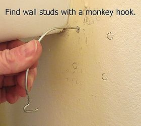 make a pedestal sink skirt rod, bathroom ideas, diy, home decor, how to, I use a Monkey Hook to find studs in the wall You ll have to use sheet rock toggles if you don t land on a stud If you don t know what either of these things are Google them Very useful tools for hanging heavy items on the wall