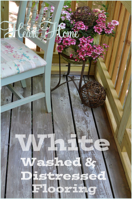 screen porch makeover, outdoor living, porches, The floor needed attention after researching the options I decided new flooring didn t fit my budget so I whitewashed the old decking I love it