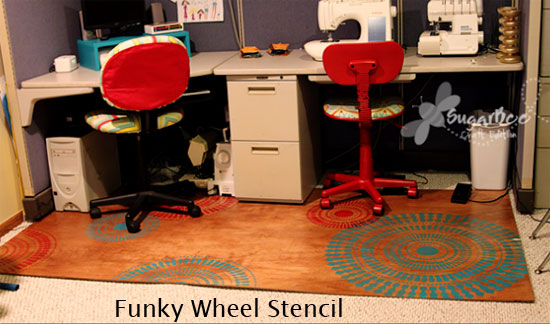 falling for these funky wheel wall stencil ideas, home decor, painting, wall decor, Funky Wheel wall design on the Floor