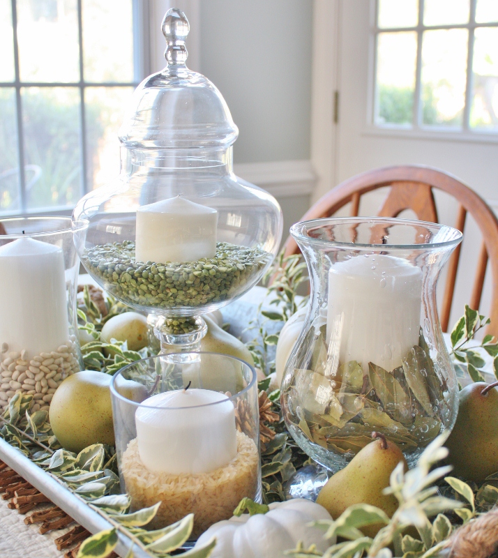 head to your pantry amp yard for your next fall centerpiece, seasonal holiday decor, Pear White Pumpkin Fall Centerpiece by Sand Sisal