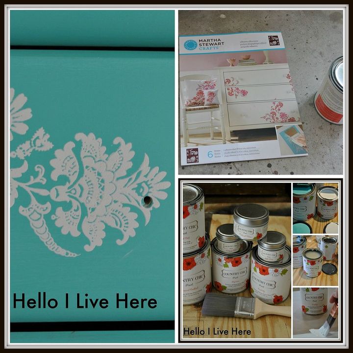 diy dresser using country chic paint, painted furniture, Stencil done with Martha Stewart Stencil