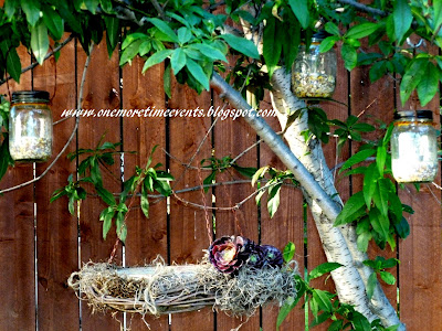 grapevine succulent wreath bird bath and mason jar bird seed tea light, crafts, mason jars, outdoor living, wreaths