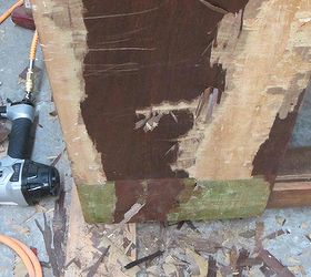 how to strip veneer no fumes no power tools easy, diy, how to, tools, woodworking projects, Before I came up with the simple solution I was one of those people chipping away and cussing out loud This way takes forever you get slivers its a MESS