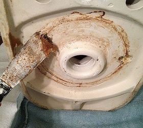 fix a moving of leaking toilet bowl before the holidays, home maintenance repairs, how to, Scrape the old wax ring off the toilet bowl