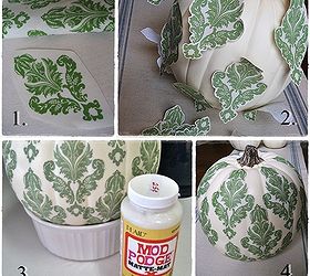 i m sharing one of my favorite fall projects my country living inspired d coupage, crafts, decoupage, seasonal holiday decor, I think the damask is my favorite and is the easiest to do