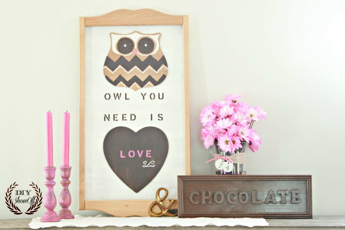 owl you need is love and chocolate valentine mantel, crafts, seasonal holiday decor, valentines day ideas, Valentine s Day mantel