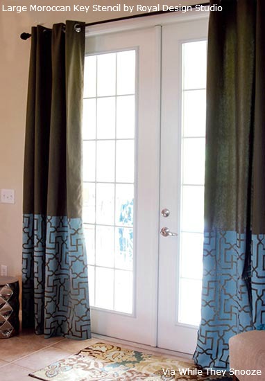 how to stencil moroccan inspired pattern ideas for curtains, home decor, painted furniture, reupholster, window treatments, Sarah used our Large Moroccan Key Stencil in her curtain make over project