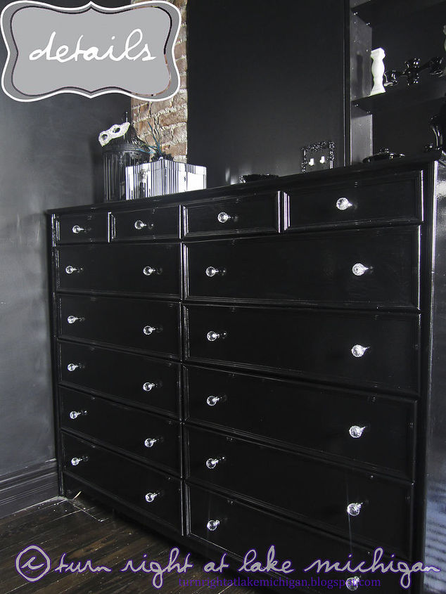 our boudoir noir master bedroom, bedroom ideas, home decor, home improvement, The unfinished pine dresser we painted and added trim to the drawer fronts so it would coordinate with the room