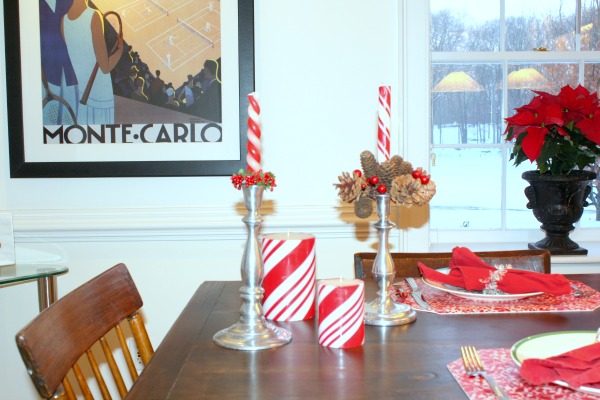 a holiday home tour, christmas decorations, seasonal holiday decor, Candy Cane Striped Candles