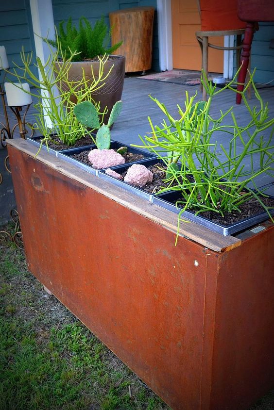 rusty file cabinet cactus planter, flowers, gardening, repurposing upcycling, succulents