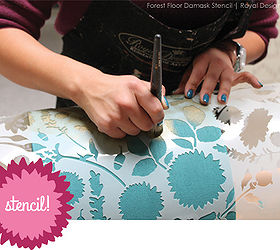 stencil how to stenciling a lampshade, crafts, painting, repurposing upcycling, Forest Floor Damask Stencil