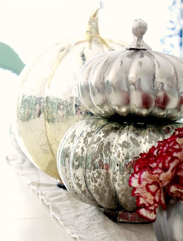 mercury glass pumpkins, seasonal holiday d cor, Varying finishes complied together