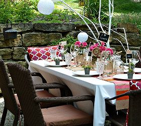 details for a perfect summer dinner party, chalkboard paint, crafts, mason jars, outdoor living, Hang paper lanterns from branches Available at Jo Ann