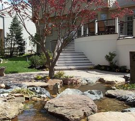find serenity now with a water garden and patio, decks, flowers, gardening, landscape, outdoor living, patio, ponds water features, Walk down your stairs to a backyard oasis
