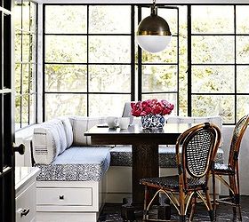 restaurant style booths in the home, This kitchen is California cool yet comfortable thanks to the addition of a plush booth Even better the booth has built in storage to hold extra placemats dinnerware and tablecloths Photo source