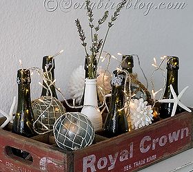 i am a member of crate collectors anonymous, home decor, repurposing upcycling, Sometimes decorating can be so easy Like this beachy lit up bottles display
