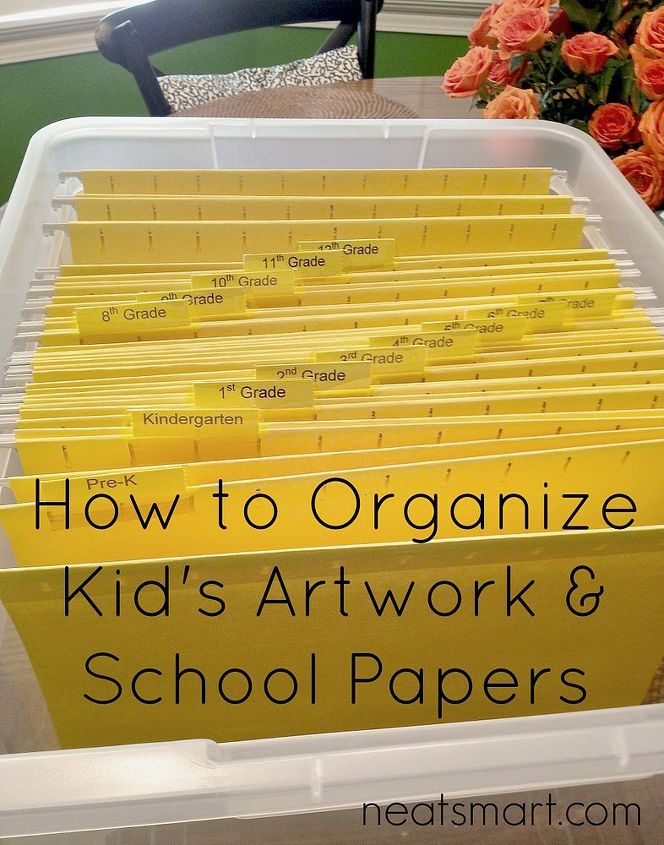 organizing kids artwork and school papers, organizing