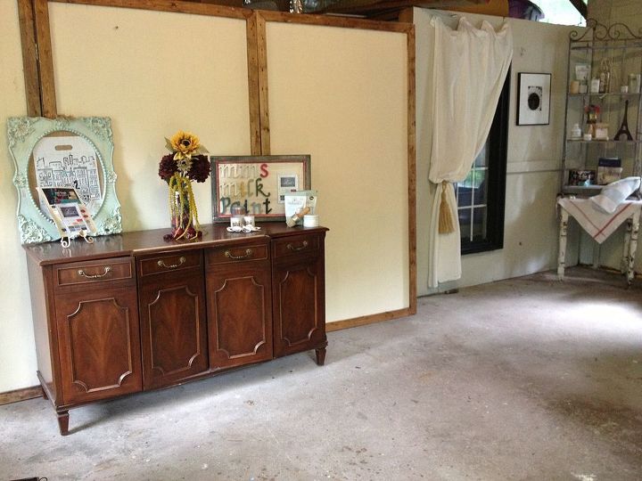 workshop makeover, diy, garages, home decor, how to, Another view of the temporary walls framed with wood beadboard